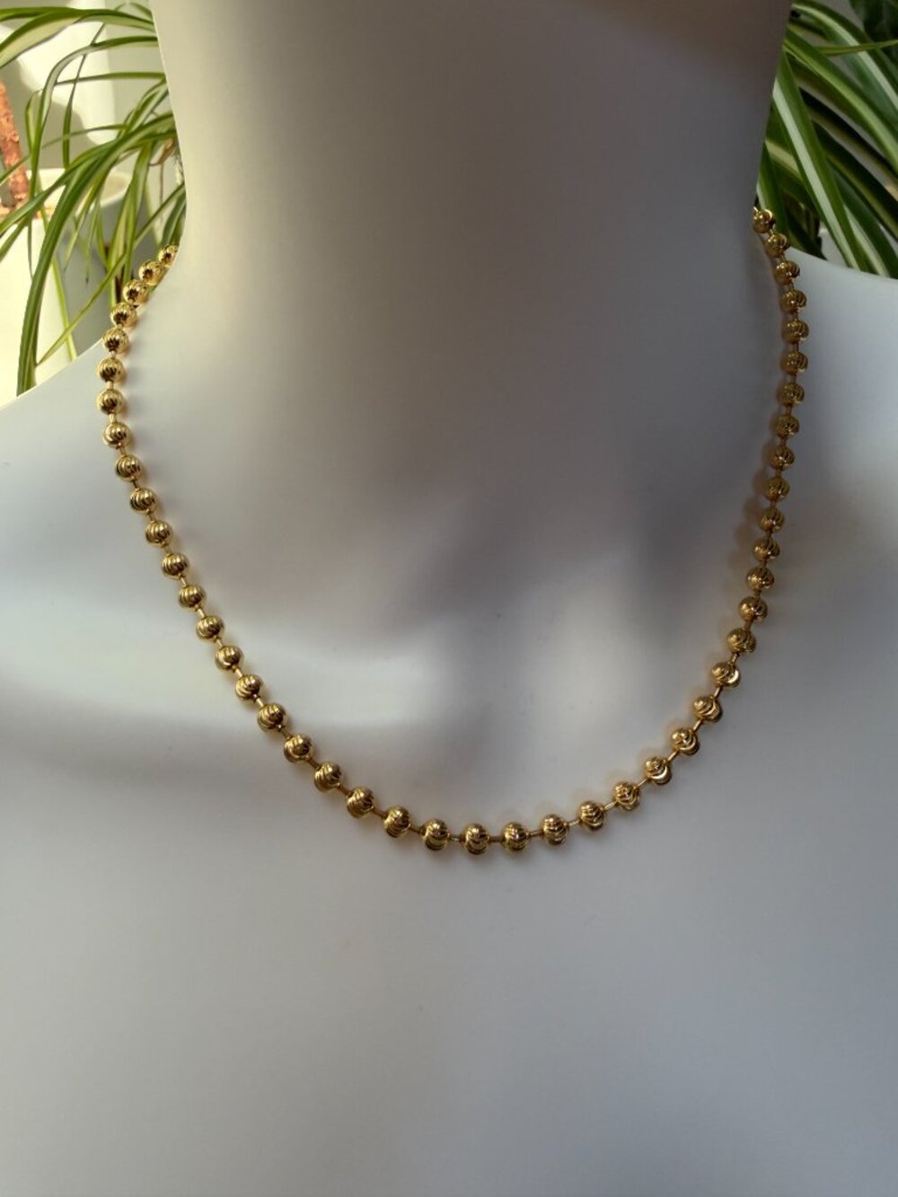 90's Bellezza Italy Bronze Ribbed Ball Bead Link Necklace 18” Gold Tone